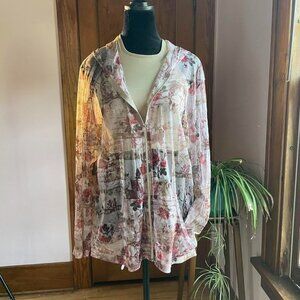 Y2K Mesh Floral Hoodie | Sheer Zip Up Jacket Women’s M Festival Fairycore Layer